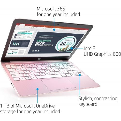 에이치피 2021 HP Stream 11.6-inch HD Laptop PC, Intel Celeron N4020, 4 GB RAM, 64 GB eMMC, WiFi 5, Webcam, HDMI, Windows 10 S with Office 365 Personal for 1 Year + Fairywren Card (Rose Pink