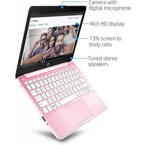 에이치피 2021 HP Stream 11.6-inch HD Laptop PC, Intel Celeron N4020, 4 GB RAM, 64 GB eMMC, WiFi 5, Webcam, HDMI, Windows 10 S with Office 365 Personal for 1 Year + Fairywren Card (Rose Pink