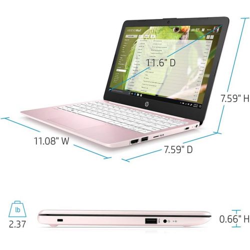 에이치피 2021 HP Stream 11.6 HD Laptop Computer, Intel Celeron N4000 Processor, 4GB RAM, 64GB eMMC , 1-Year Office 365, Webcam, Intel UHD Graphics 600, Bluetooth, Windows 10 S, Pink, 32GB S