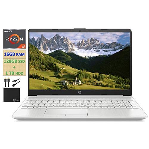 에이치피 2021 HP Flagship 15.6” HD Laptop Computer, AMD Ryzen 3 3250U up to 3.5GHz (Beat Intel i5-7200U), 16GB RAM, 128GB SSD+1TB HDD, HD Webcam,Remote Work,WiFi, Bluetooth 4.2, HDMI, Win10