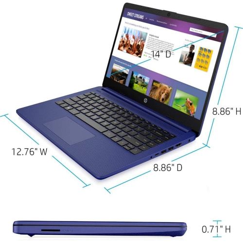에이치피 2021 Flagship HP Laptop 14 Computer 14 Diagonal HD Display Intel Celeron N4000 4GB RAM 64GB eMMC Intel UHD Graphics 600 USB-C HDMI Wifi5 Office 365 Win10 (Blue)+ HDMI Cable