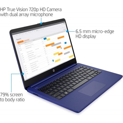 에이치피 2021 Flagship HP Laptop 14 Computer 14 Diagonal HD Display Intel Celeron N4000 4GB RAM 64GB eMMC Intel UHD Graphics 600 USB-C HDMI Wifi5 Office 365 Win10 (Blue)+ HDMI Cable