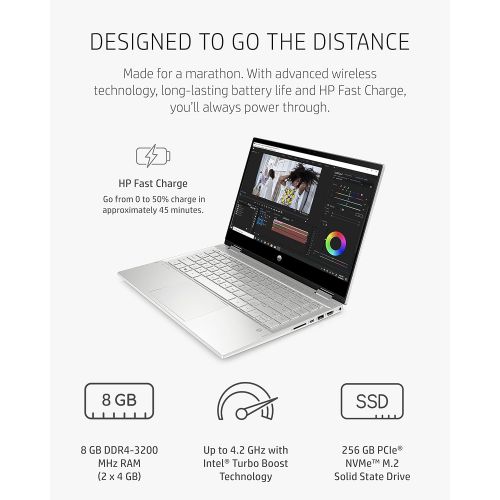 에이치피 HP Pavilion x360 14” Touchscreen Laptop, 11th Gen Intel Core i5-1135G7, 8 GB RAM, 256 GB SSD Storage, Full HD IPS Display, Windows 10 Home OS, Long Battery Life, Work & Streaming (