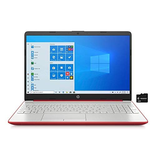 에이치피 2021 HP Pavilion 15.6 HD Laptop Computer, Intel Pentium Processor, Quad Core, 4GB RAM, 128GB SSD, HD Webcam, USB-C, HDMI, Bluetooth RJ-45, Windows 10 S, Red, GOLDOXIS 32gb Card