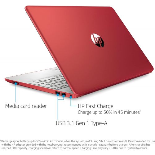 에이치피 2021 HP Pavilion 15.6 HD Laptop Computer, Intel Pentium Processor, Quad Core, 4GB RAM, 128GB SSD, HD Webcam, USB-C, HDMI, Bluetooth RJ-45, Windows 10 S, Red, GOLDOXIS 32gb Card