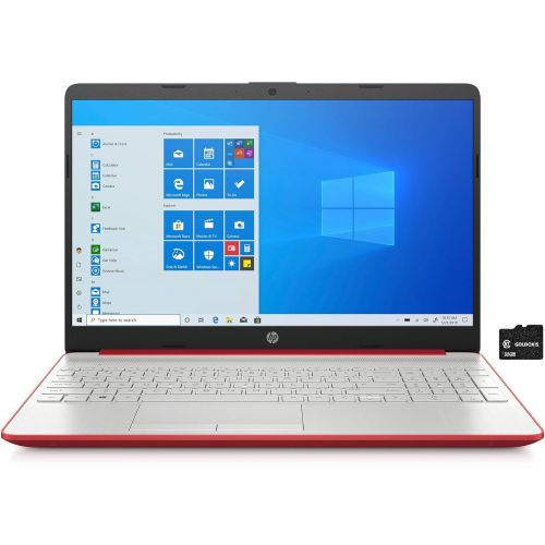 에이치피 2021 HP Pavilion 15.6 HD Laptop Computer, Intel Pentium Processor, Quad Core, 4GB RAM, 128GB SSD, HD Webcam, USB-C, HDMI, Bluetooth RJ-45, Windows 10 S, Red, GOLDOXIS 32gb Card