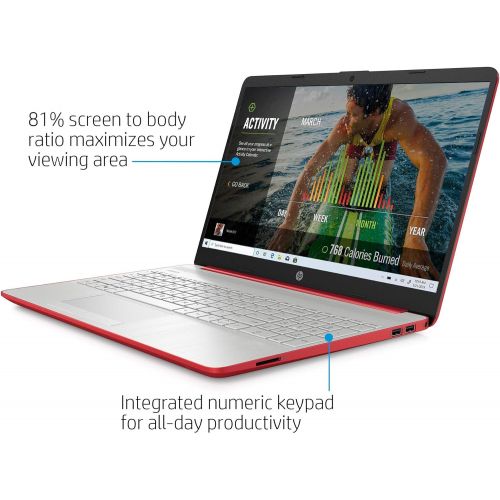 에이치피 2021 HP Pavilion 15.6 HD Laptop Computer, Intel Pentium Processor, Quad Core, 4GB RAM, 128GB SSD, HD Webcam, USB-C, HDMI, Bluetooth RJ-45, Windows 10 S, Red, GOLDOXIS 32gb Card