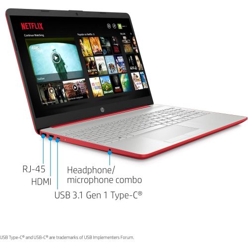 에이치피 2021 HP Pavilion 15.6 HD Laptop Computer, Intel Pentium Processor, Quad Core, 4GB RAM, 128GB SSD, HD Webcam, USB-C, HDMI, Bluetooth RJ-45, Windows 10 S, Red, GOLDOXIS 32gb Card