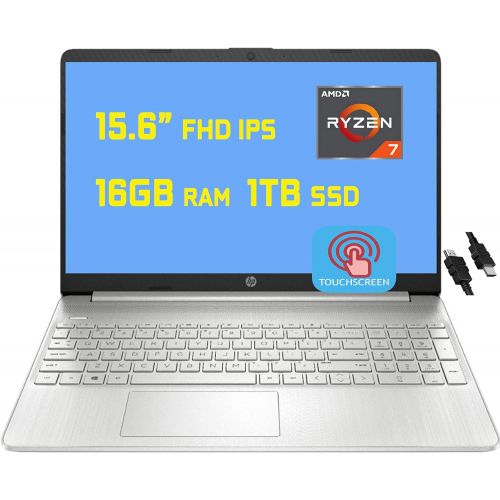 에이치피 HP Flagship Laptop 15 Business Laptop Computer 15.6” Diagonal FHD IPS Touchscreen AMD 8-Core Ryzen 7 4700U (Beats i7-10710U) 16GB RAM 1TB SSD USB-C Win10 + HDMI Cable