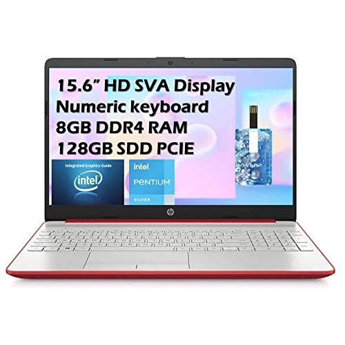 에이치피 2021 HP Flagship Pavilion 15.6 HD Laptop Computer, Intel Dual-core Pentium Processor, 8GB RAM, 128GB SSD, Intel UHD Graphics 605, Bluetooth, USB-C, HDMI, Win 10, Scarlet Red with E