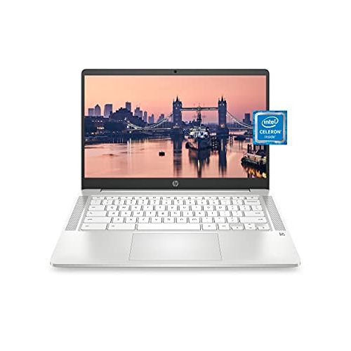 에이치피 HP Chromebook 14 Laptop, Intel Celeron N4000 Processor, 4 GB RAM, 32 GB eMMC, 14” HD Display, Chrome, Lightweight Computer with Webcam and Dual Mics, Home, School, Music, Movies (1