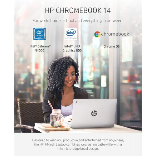 에이치피 HP Chromebook 14 Laptop, Intel Celeron N4000 Processor, 4 GB RAM, 32 GB eMMC, 14” HD Display, Chrome, Lightweight Computer with Webcam and Dual Mics, Home, School, Music, Movies (1