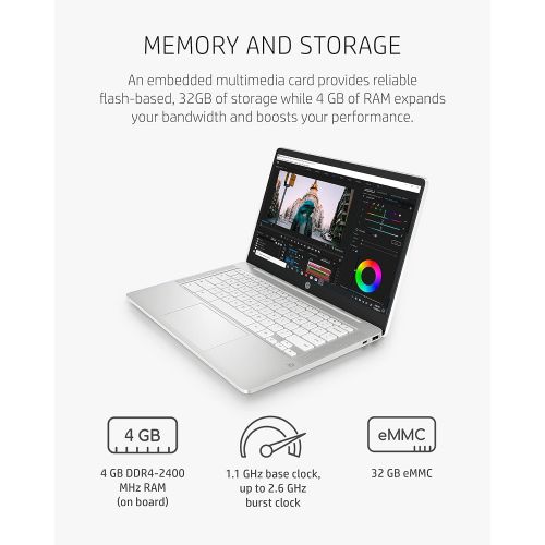 에이치피 HP Chromebook 14 Laptop, Intel Celeron N4000 Processor, 4 GB RAM, 32 GB eMMC, 14” HD Display, Chrome, Lightweight Computer with Webcam and Dual Mics, Home, School, Music, Movies (1