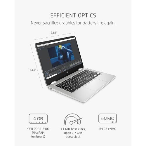 에이치피 HP Chromebook x360 14a 2-in-1 Laptop, Intel Pentium Silver N5000 Processor, 4 GB RAM, 64 GB eMMC, 14 HD Display, Chrome OS with Webcam & Dual Mics, Work, Play, Long Battery Life (1