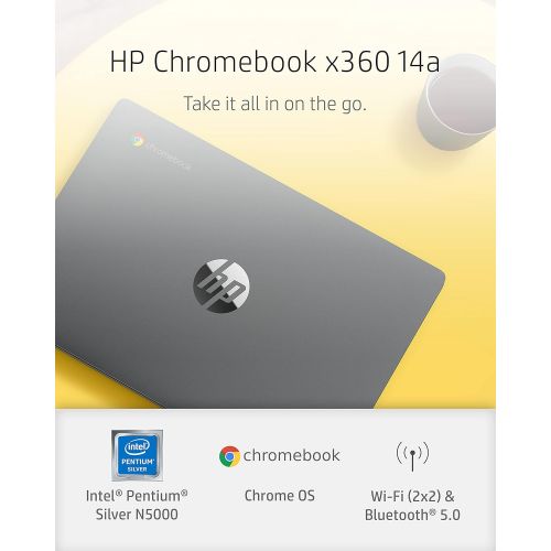 에이치피 HP Chromebook x360 14a 2-in-1 Laptop, Intel Pentium Silver N5000 Processor, 4 GB RAM, 64 GB eMMC, 14 HD Display, Chrome OS with Webcam & Dual Mics, Work, Play, Long Battery Life (1