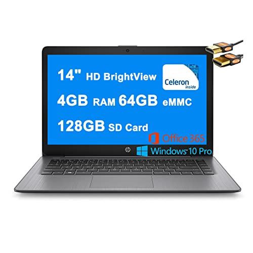 에이치피 HP Flagship Stream 14 Business Laptop Computer 14 HD SVA BrightView Display Intel Celeron N4000 4GB RAM 64GB eMMC + 128GB SD Card Intel UHD Graphics 600 Office365 Win10Pro Black +