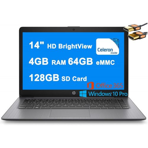 에이치피 HP Flagship Stream 14 Business Laptop Computer 14 HD SVA BrightView Display Intel Celeron N4000 4GB RAM 64GB eMMC + 128GB SD Card Intel UHD Graphics 600 Office365 Win10Pro Black +