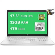 HP Flagship 2021 17 Laptop Computer 17.3 FHD IPS (72% NTSC) 10th Gen Intel Quad-Core i5-10210U (Beats i7-8550U) 32GB DDR4 1TB SSD Backlit Keyboard DVD Win10 + HDMI Cable