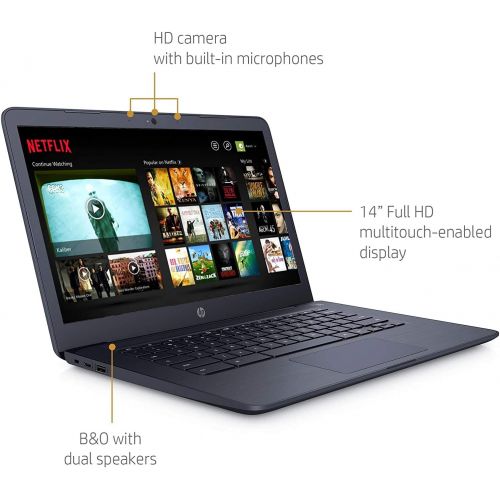 에이치피 HP 14 FHD IPS WLED-Backlit Touch Chromebook Laptop, AMD A4-9120C, AMD Radeon R4 Graphics, 4GB DDR4, 32GB eMMC, WiFi, Bluetooth, Webcam, Media Reader, USB 3.1-C, Chrome OS, 64GB ABY