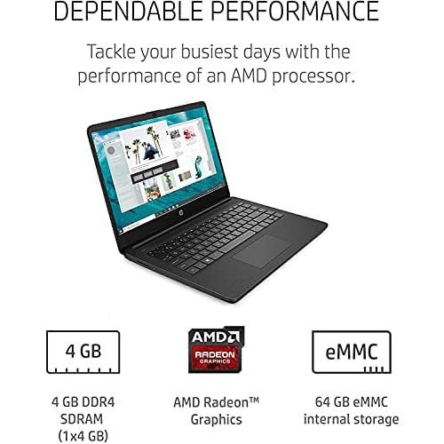 에이치피 2021 HP 14 inch Touchscreen Laptop, AMD 3020e Processor, 4 GB RAM, 64 GB eMMC Storage, WiFi 5, Webcam, HDMI, Windows 10 S with Office 365 for 1 Year + Fairywren Card (Black)