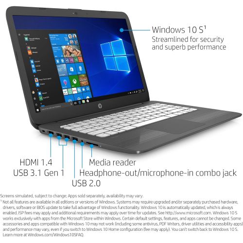 에이치피 HP Stream 14-inch Laptop, Intel Celeron N4000 Processor, 4 GB RAM, 64 GB eMMC, Windows 10 S with Office 365 Personal for One Year (14-cb190nr, Gray)