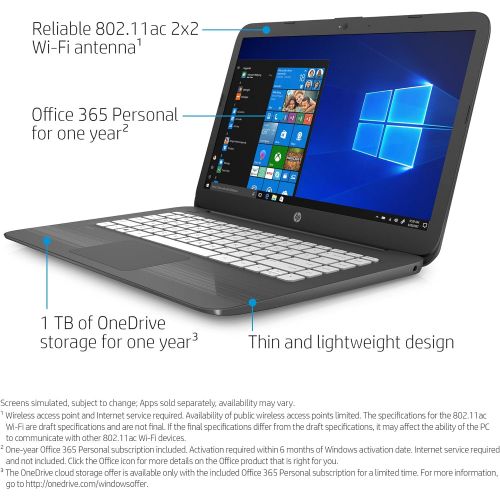 에이치피 HP Stream 14-inch Laptop, Intel Celeron N4000 Processor, 4 GB RAM, 64 GB eMMC, Windows 10 S with Office 365 Personal for One Year (14-cb190nr, Gray)