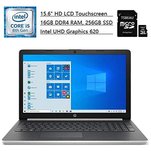 에이치피 HP 15 Laptop, 15.6-inch HD LCD Touchscreen, Intel Core i5-8265U, Intel UHD Graphics 620, 16GB DDR4 RAM, 256GB SSD, Camera, Bluetooth, Wireless, Windows 10 Home + TSBEAU 16GB Micro