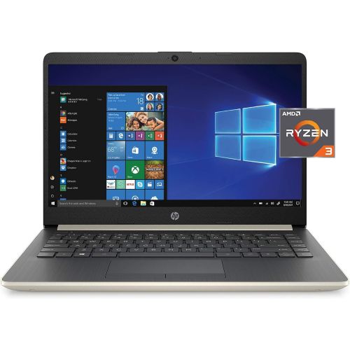에이치피 HP 14 HD Display Slim and Light Laptop, AMD Ryzen 3 3200U, 4GB RAM, 128GB SSD, AMD Radeon Vega 3 Graphics, HDMI, Webcam, Wi-Fi, Bluetooth, Windows 10 S, Pale Gold, W/ IFT Accessori