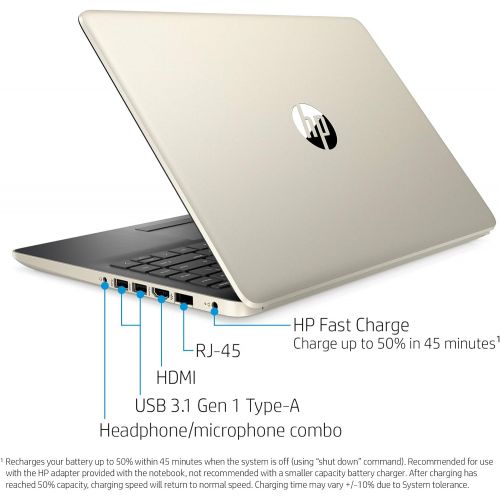 에이치피 HP 14 HD Display Slim and Light Laptop, AMD Ryzen 3 3200U, 4GB RAM, 128GB SSD, AMD Radeon Vega 3 Graphics, HDMI, Webcam, Wi-Fi, Bluetooth, Windows 10 S, Pale Gold, W/ IFT Accessori