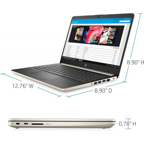 에이치피 HP 14 HD Display Slim and Light Laptop, AMD Ryzen 3 3200U, 4GB RAM, 128GB SSD, AMD Radeon Vega 3 Graphics, HDMI, Webcam, Wi-Fi, Bluetooth, Windows 10 S, Pale Gold, W/ IFT Accessori