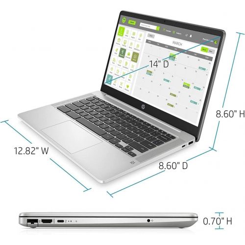 에이치피 Flagship HP Chromebook 14 Laptop Computer 14 FHD IPS Display Intel Celeron N4000 4GB RAM 64GB eMMC + 128GB SD Card B&O Webcam WiFi Chrome OS (Silver)+ iCarp USB Extension