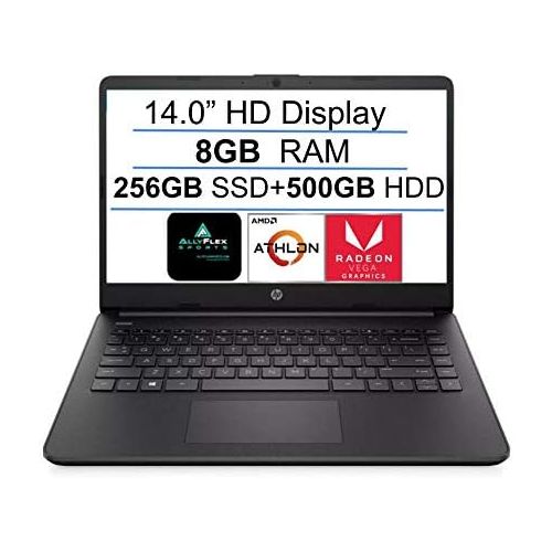 에이치피 2021 Newest HP 14 Inch Premium Laptop, AMD Athlon Silver 3050U up to 3.2 GHz(Beat i5-7200U), 8GB DDR4 RAM, 256GB SSD+500GB HDD, Bluetooth, Webcam,WiFi,Type-C, HDMI, Windows 10 S, B