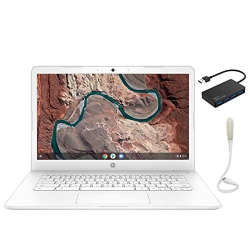 에이치피 HP Chromebook, 14 Full HD Laptop, AMD A4-9120C, 4GB Memory, 32 GB eMMC Storage, Chrome OS, Wi-Fi, Snow White, Bundled with USB 3.0 Hub LED Light