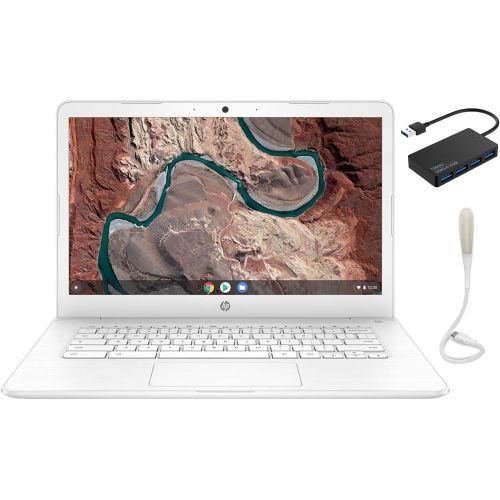 에이치피 HP Chromebook, 14 Full HD Laptop, AMD A4-9120C, 4GB Memory, 32 GB eMMC Storage, Chrome OS, Wi-Fi, Snow White, Bundled with USB 3.0 Hub LED Light