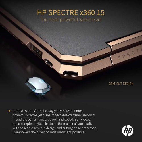 에이치피 HP Spectre x360, 10th Gen Gemcut 15T,Touch 4K UHD,i7-10510U Quad Core,NVIDIA GeForce MX250 2GB,512GB NVMe SSD,16GB DDR4 2666 RAM,Win 10 Pro Pre-Installed by HP, 64GB Neopack Flash
