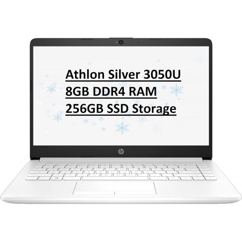 에이치피 HP Laptop, 14 HD Screen, AMD Athlon Silver 3050U Processor, 8 GB DDR4 RAM, 256 GB SSD Storage, Up to 10hr Battery Life, Windows 10 Home, BesTry Accessory Bundle (Snow Flake White)