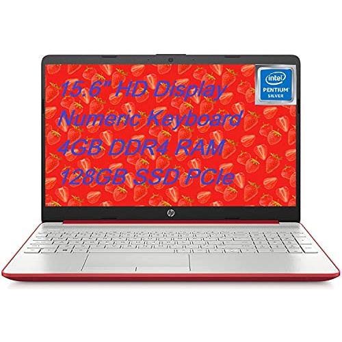 에이치피 HP High Performance Laptop, 15.6 HD Screen, Intel Pentium N5000 Processor, 4 GB DDR4, 128 GB SSD, Windows 10 in S Mode, Scarlet Red, BesTry Accessory Bundle