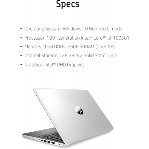 에이치피 HP 14 Inch HD WLED-Backlight Business Laptop w/ Accessories Intel Core i3-1005G1 4GB DDR4 RAM 128GB SSD WiFi Bluetooth HDMI USB Type-C Windows 10 Home S Silver