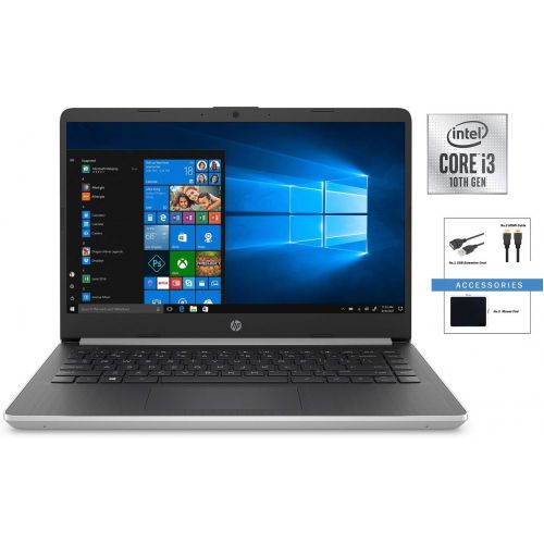 에이치피 HP 14 Inch HD WLED-Backlight Business Laptop w/ Accessories Intel Core i3-1005G1 4GB DDR4 RAM 128GB SSD WiFi Bluetooth HDMI USB Type-C Windows 10 Home S Silver