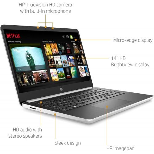 에이치피 HP 14 Inch HD WLED-Backlight Business Laptop w/ Accessories Intel Core i3-1005G1 4GB DDR4 RAM 128GB SSD WiFi Bluetooth HDMI USB Type-C Windows 10 Home S Silver