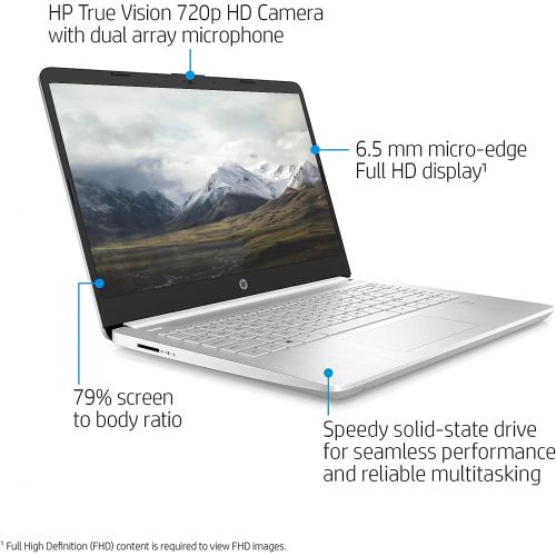 에이치피 2021 Newest HP Laptop, 14” Full HD Display, Intel Core i3-1115G4 up to 4.1GHz, 8GB RAM, 256GB SSD, Micro-Edge & Anti-Glare Screen, Thin & Portable, Windows 10 Home in S Mode + Nly