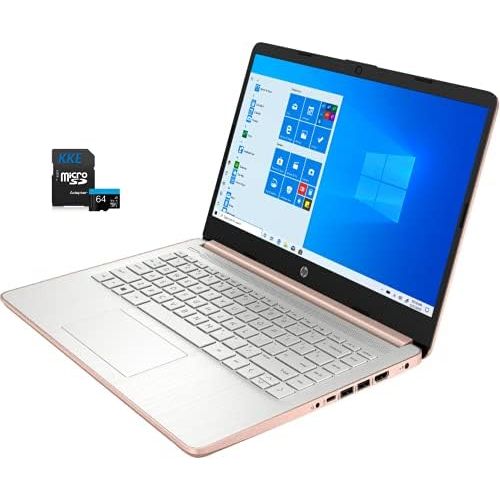 에이치피 HP Laptop, 14 HD Screen, Intel Celeron N4020 Processor, 4GB DDR4 Memory, 64GB eMMC, Webcam, WiFi, Bluetooth, 1-Year Microsoft 365, Windows 10 Home, KKE 64GB Micro SD Card, Rose Gol