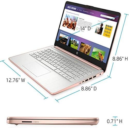 에이치피 HP Laptop, 14 HD Screen, Intel Celeron N4020 Processor, 4GB DDR4 Memory, 64GB eMMC, Webcam, WiFi, Bluetooth, 1-Year Microsoft 365, Windows 10 Home, KKE 64GB Micro SD Card, Rose Gol