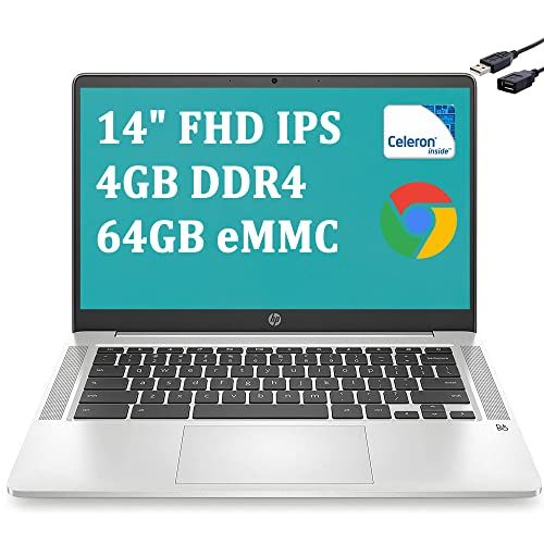 에이치피 HP Chromebook 14 Laptop Computer I 14 FHD IPS Anti-Glare I Intel Celeron N4000 I 4GB DDR4 64GB eMMC I USB-C Webcam B&O Play Intel UHD Graphics 600 Chrome OS + USB Extension