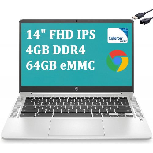 에이치피 HP Chromebook 14 Laptop Computer I 14 FHD IPS Anti-Glare I Intel Celeron N4000 I 4GB DDR4 64GB eMMC I USB-C Webcam B&O Play Intel UHD Graphics 600 Chrome OS + USB Extension
