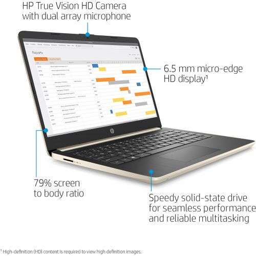 에이치피 HP 14 Inch HD WLED-Backlight Business Laptop Intel Core i3-1005G1 4GB DDR4 RAM 128GB SSD WiFi Bluetooth HDMI Windows 10 Home S Gold with Accessory Bundle