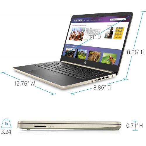 에이치피 HP 14 Inch HD WLED-Backlight Business Laptop Intel Core i3-1005G1 4GB DDR4 RAM 128GB SSD WiFi Bluetooth HDMI Windows 10 Home S Gold with Accessory Bundle