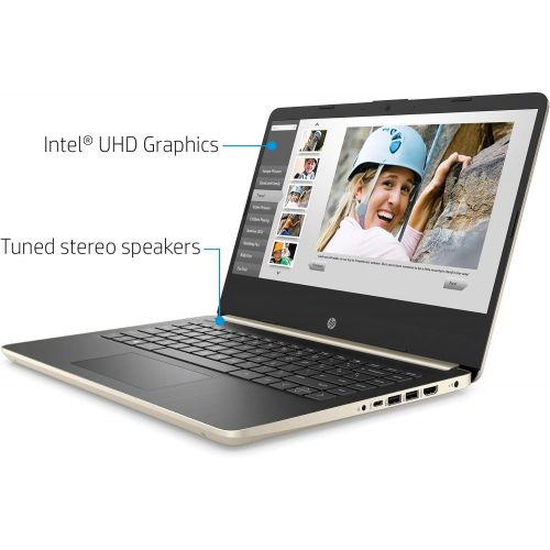 에이치피 HP 14 Inch HD WLED-Backlight Business Laptop Intel Core i3-1005G1 4GB DDR4 RAM 128GB SSD WiFi Bluetooth HDMI Windows 10 Home S Gold with Accessory Bundle