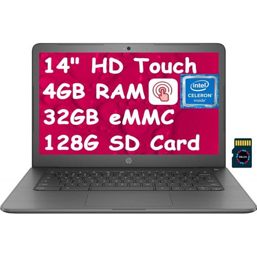 에이치피 HP Chromebook 14 Laptop Computer I 14?HD Touchscreen Display I Intel Core Celeron N3350 I 4GB RAM 32GB eMMC 128G SD Card I B&O Webcam HDMI USB-C Chrome OS + 32GB Micro SD Card