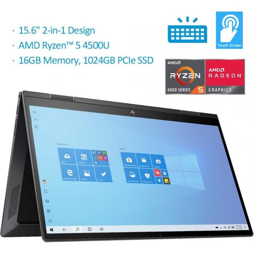 에이치피 Newest HP Envy x360 2-in-1 15.6 FHD IPS Touch-Screen Laptop, 6 Core AMD Ryzen 5-4500U, Backlit Keyboard, Fingerprint Reader, Webcam, HDMI, USB-C, WiFi 6, Black, Windows 10 (16GB RA